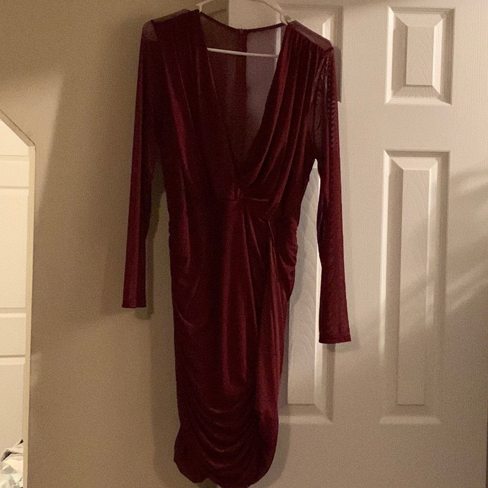 Burgundy Runched Dress